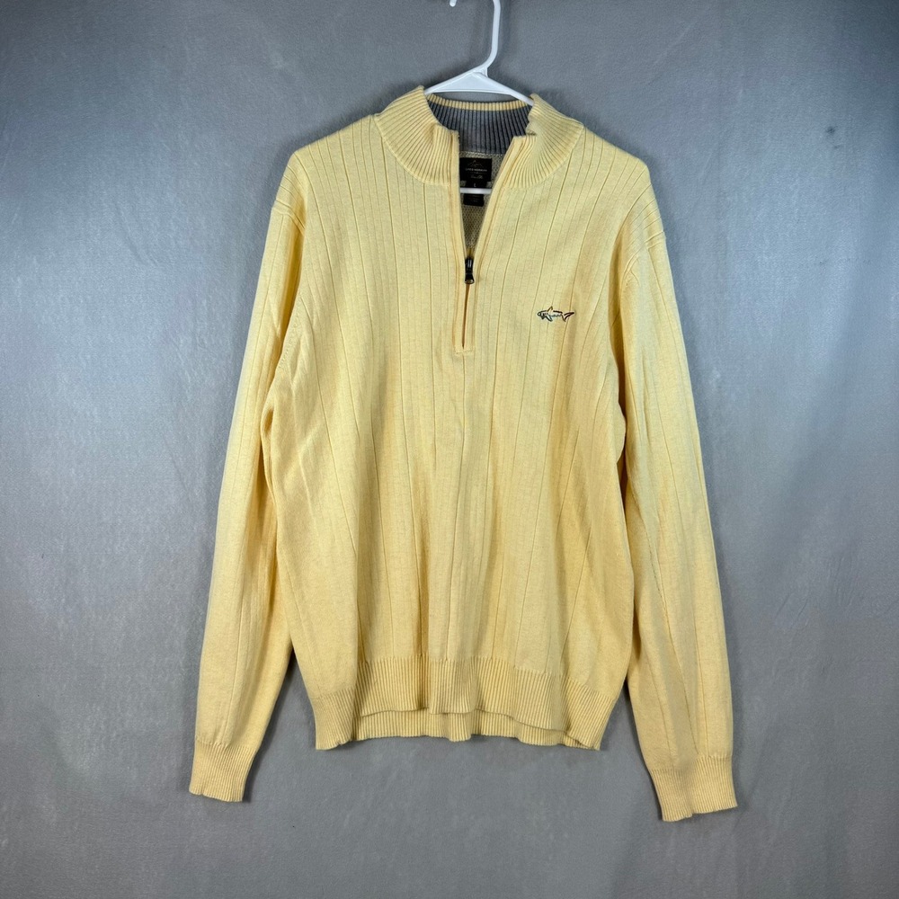 Greg Norman Tasso Elba Mens Yellow Quarter Zip Ribbed Sweater Shark Logo Large